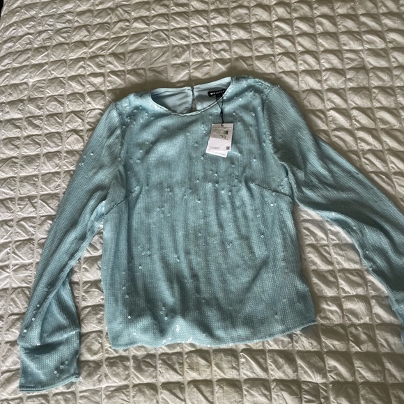 Whistles Light Blue Sequin Women's Top - Picture 5 of 14